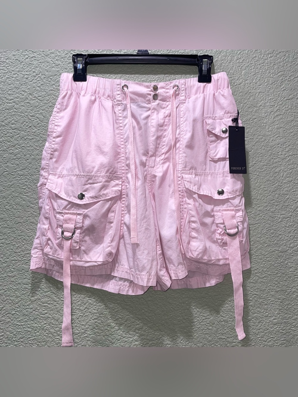 NWT Forever 21 Pink Cargo Shorts Drawstring Waist Utility Work Fisher Beach Sz S